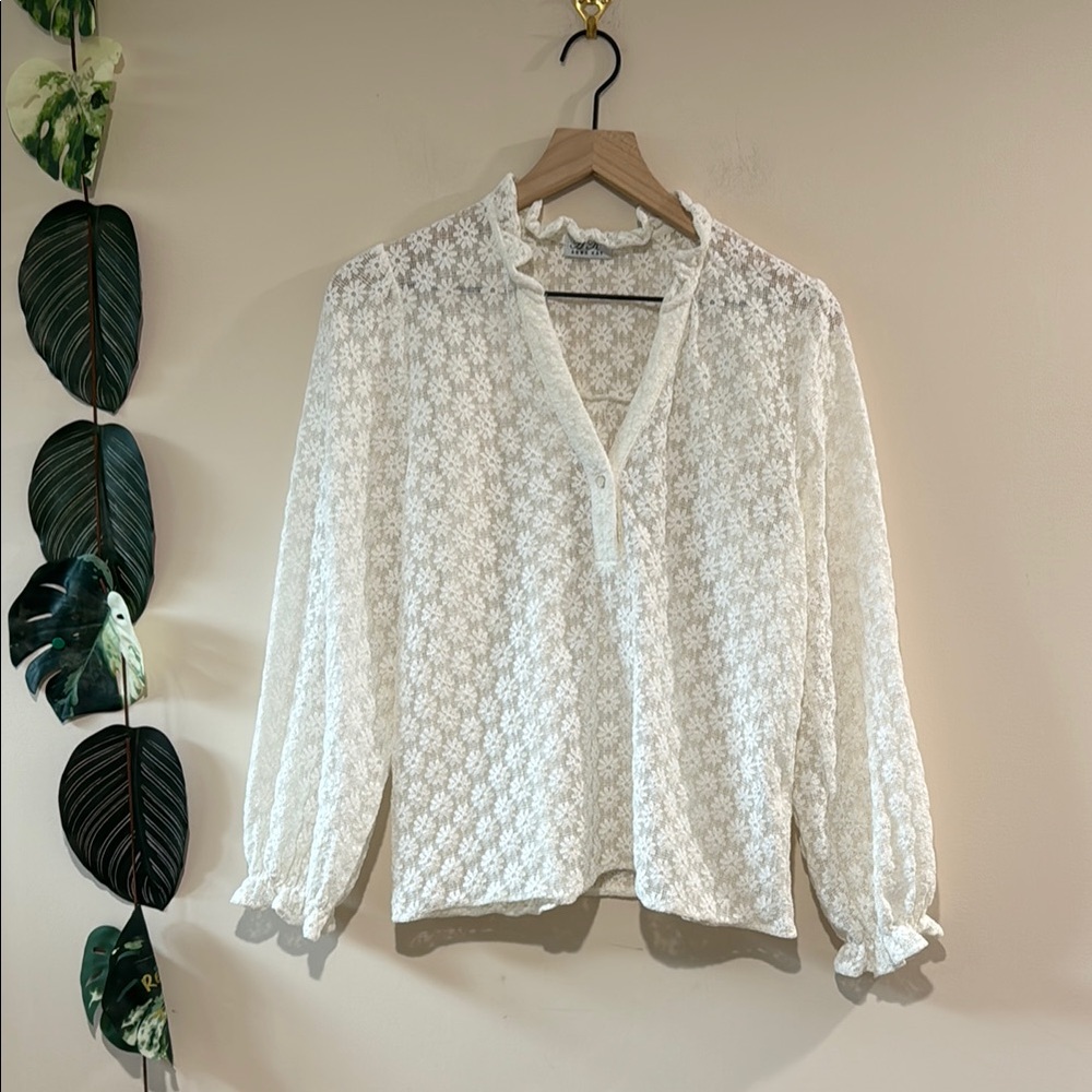 ANNA KAY White Floral Lace‎ Long Sleeve Blouse Size Small Daisy